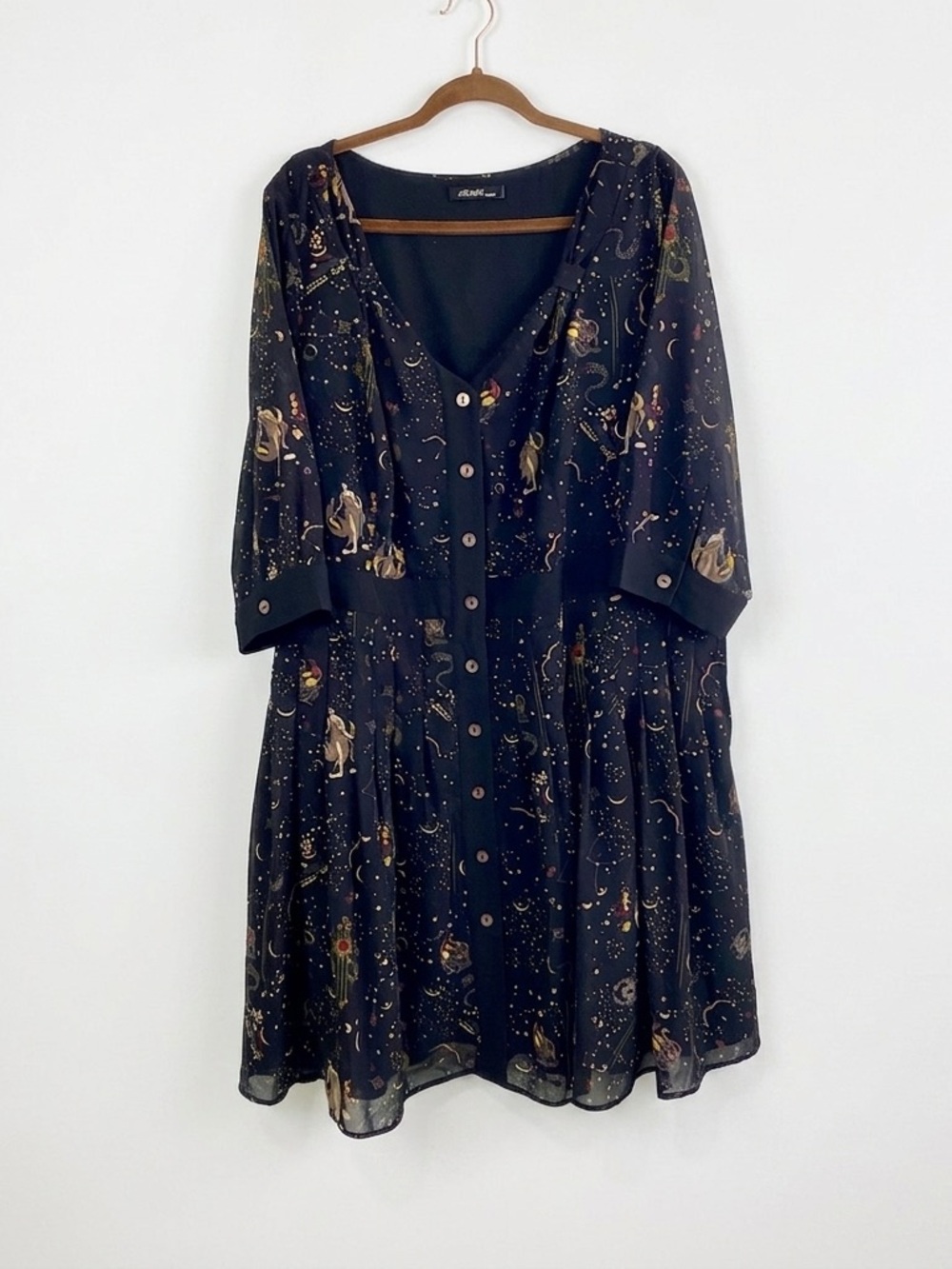 eShakti Custom Celestial Zodiac Constellation Button Front Pleated Dress